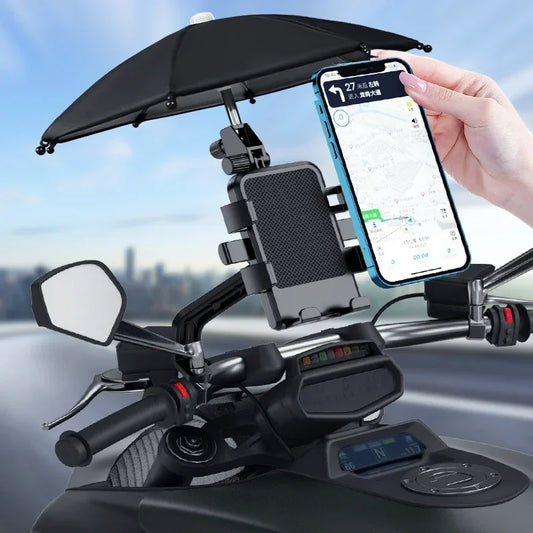Purilite Select Motorcycle Phone Holder with Rainproof Sunshade Cover – Universal Handlebar Mobile Mount Stand for Bicycle, Scooter, and Outdoor Riding - PuriLite