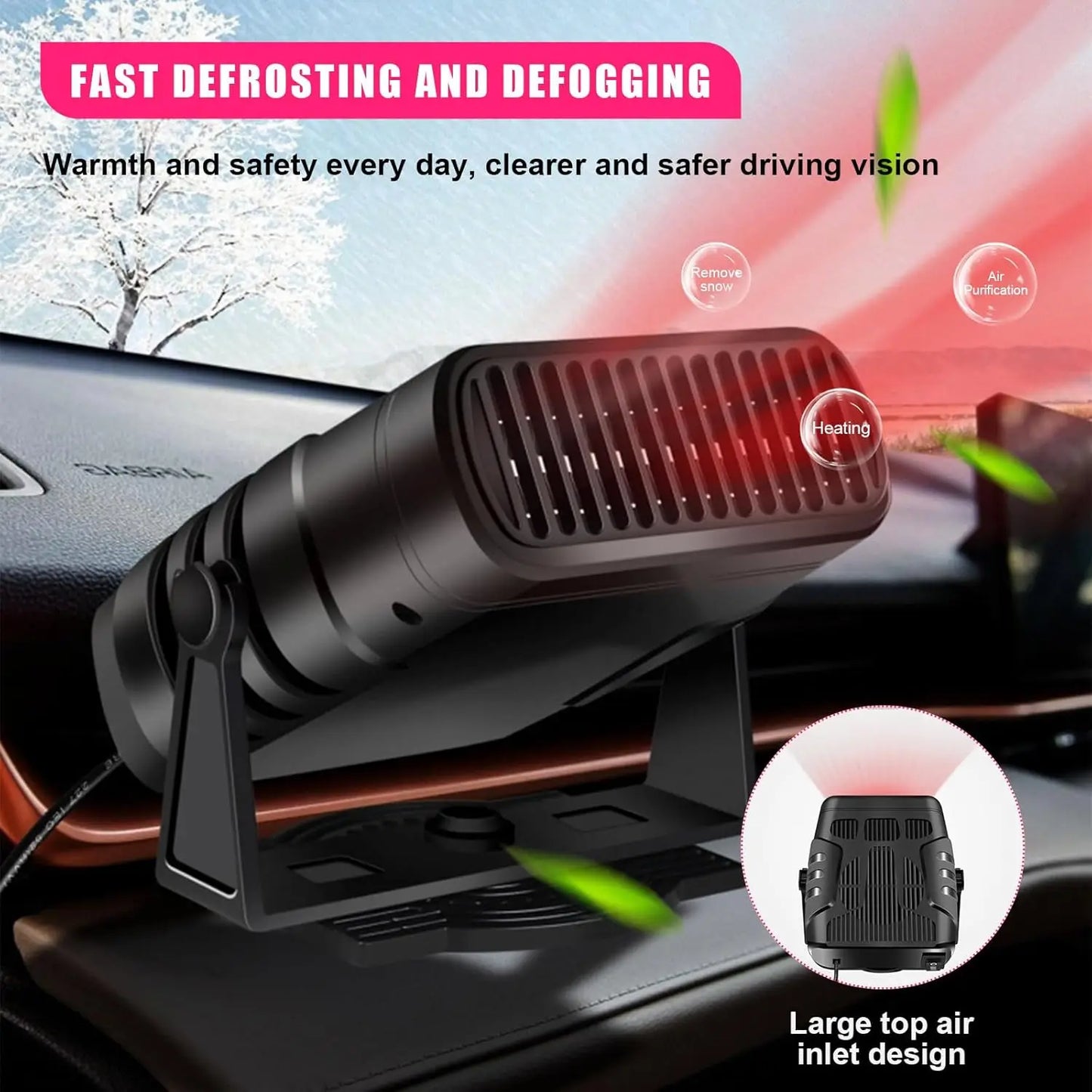 Purilite Select – Portable Car Heater and Windshield Defogger with 360° Rotating Base