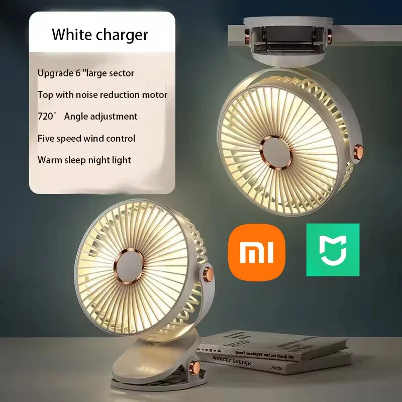 Xiaomi 8000mAh Clip Electric Fan 5 Speed Quiet Rechargeable Desktop Portable Air Circulator Wireless Fan With LED Light Camping
