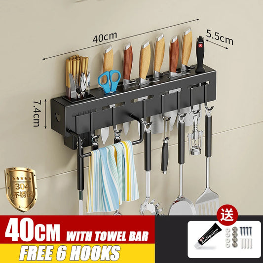 Wall Organizer Multi Purpose Kitchen Storage Rack for Utensils Pots Pans Hanging Space Saving No Drill Mount Heavy Duty
