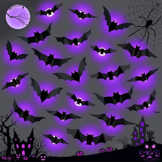 Purilite Select 3D Halloween Bat & Spider Night Light – Purple/Green LED Wall Stickers | Self-Adhesive Spooky Décor for Halloween Party & Home Decoration