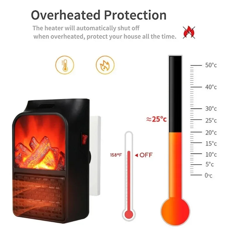 Purilite Select Portable 3D Flame Space Heater – Wall-Mounted Electric Heater with Remote Control