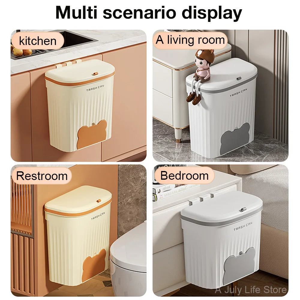 Purilite Select Wall Mounted Kitchen Trash Can with Lid - 8.5L/12L Under Sink Wastebasket for Bathroom and Cabinet Use
