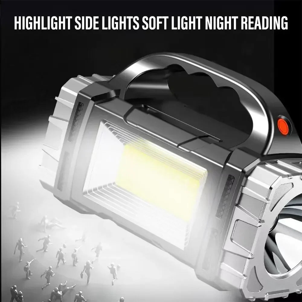 Purilite Select 2024 LED + Solar Rechargeable COB Flashlight – Powerful 15W Searchlight, Portable Power Bank Torch for Outdoor & Camping