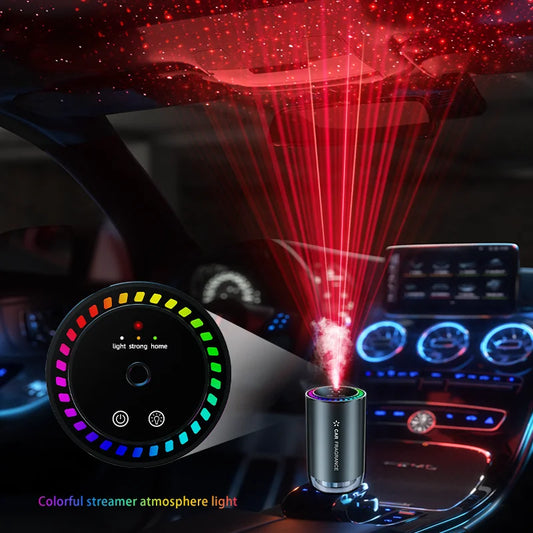 Car mounted perfume aromatherapy automatic spray odor removal aluminum alloy metal colorful atmosphere light star ceiling - PuriLite