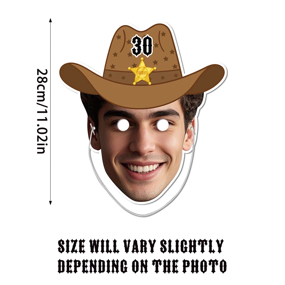 Purilite Select 3PCS Customized Face Mask Set Western Denim Cowboy Hat Style | Personalized Photo Masks for Parties & Events