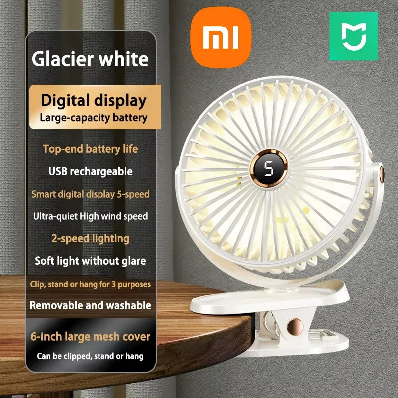 Xiaomi 8000mAh Clip Electric Fan 5 Speed Quiet Rechargeable Desktop Portable Air Circulator Wireless Fan With LED Light Camping