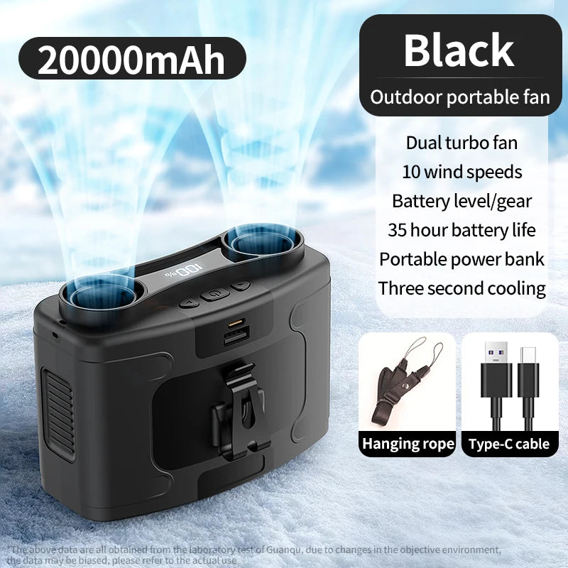 Purilite Select 20000mAh Outdoor Waist Fan – Neck & Waist Hanging Fan with Power Bank and LED Light