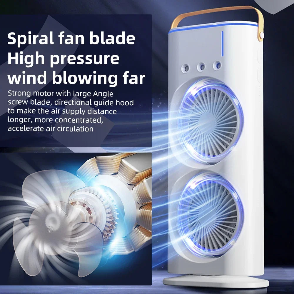 Purilite Select™ Dual‑Head USB Rechargeable Misting Tower Fan