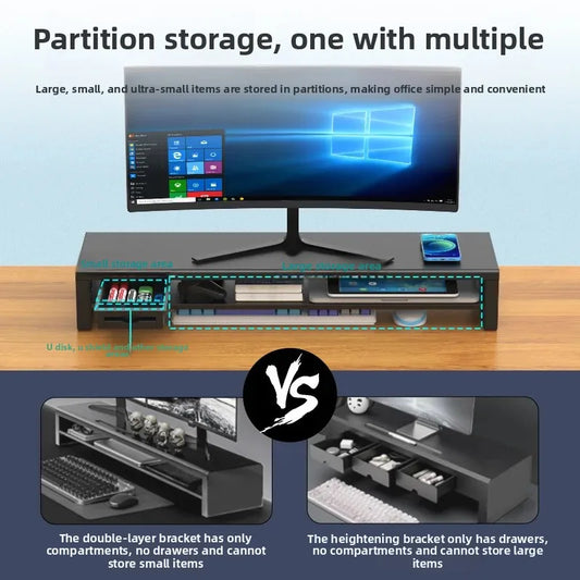 🖥️ Purilite Select™ Metal Monitor Riser with Dual-Layer Drawer & Wireless Charging