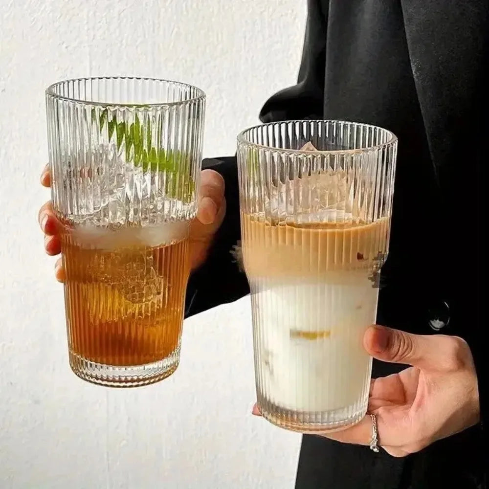 Purilite Select 600ml Stripe Glass Cup with Lid and Straw