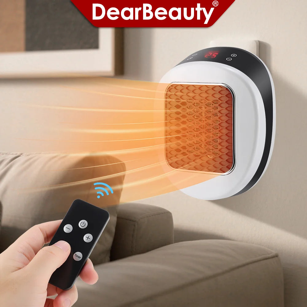 600W Portable Electric Heater EU Small Bathroom Fast Heating Fans Bedroom Heater Home Use Warming Device with Remote Control