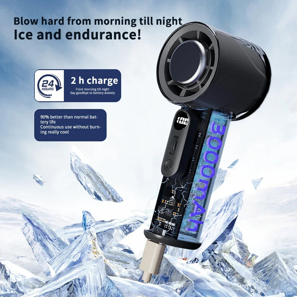 Purilite Select Turbos Chilled Ice Sensation Fan – 3000mAh Rechargeable Mini Cooling Fan with 100 Speeds
