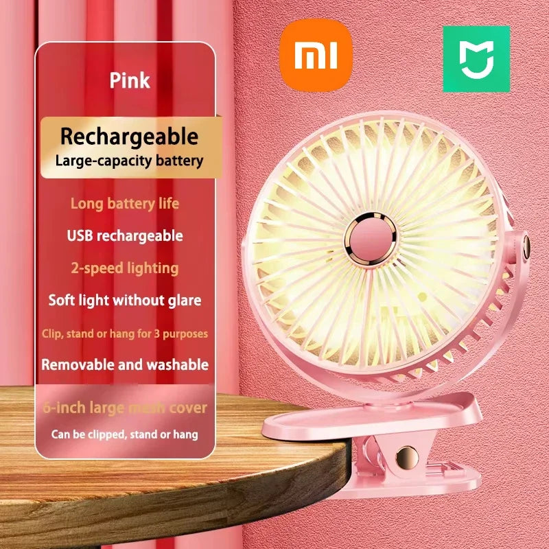 Xiaomi 8000mAh Clip Electric Fan 5 Speed Quiet Rechargeable Desktop Portable Air Circulator Wireless Fan With LED Light Camping