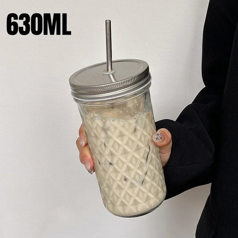 Purilite Select™ Ins Style Clear Glass Cup with Straw & Lid – Large Capacity