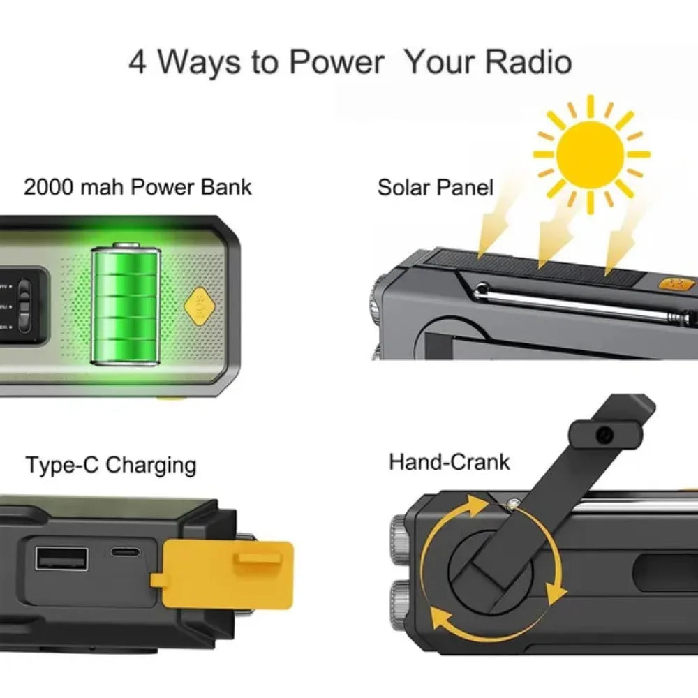 Purilite Select Emergency Weather Radio – AM/FM/WB Hand Crank Solar Radio with 2000mAh Power Bank, LED Flashlight, and SOS Alert (Style A – Green)