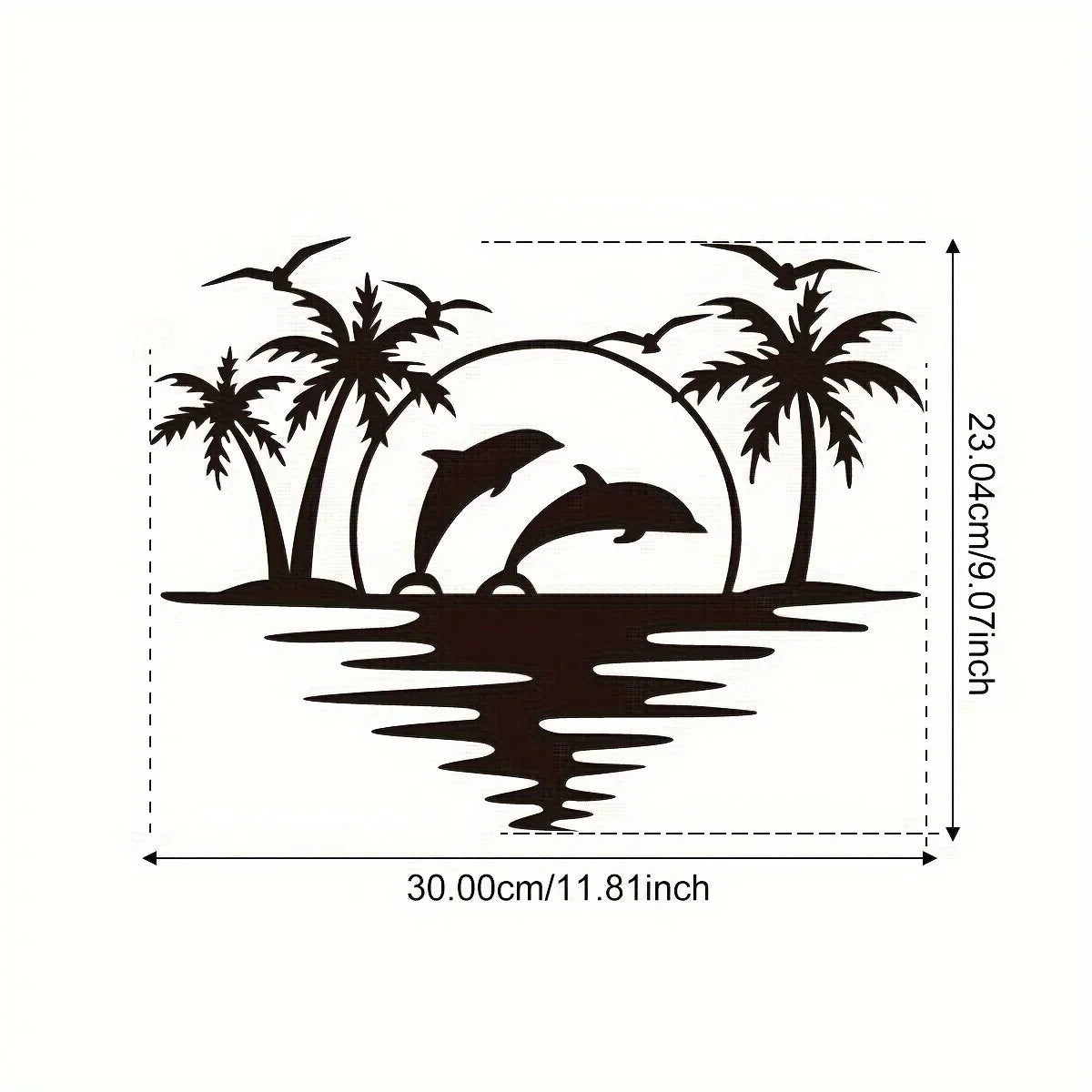 Purilite Select Creative Dolphin & Coconut Tree Beach Iron Wall Art | Indoor & Outdoor Metal Crafts Decoration for Living Room, Bedroom, Hallway, or Patio