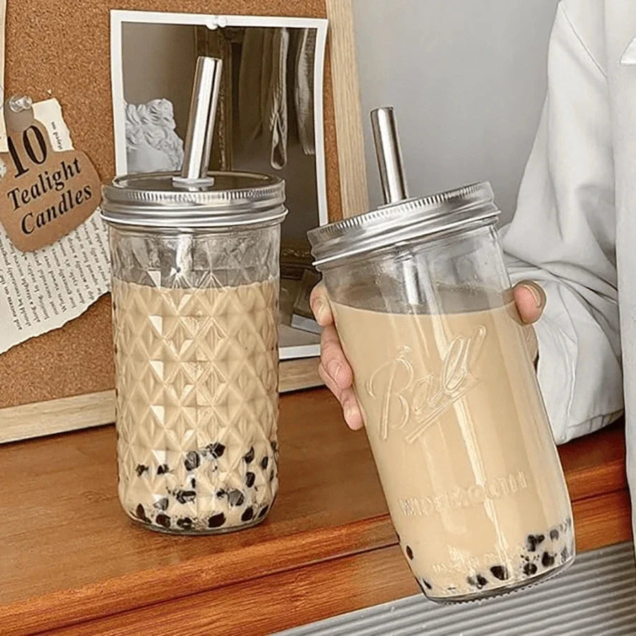 Purilite Select™ Ins Style Clear Glass Cup with Straw & Lid – Large Capacity