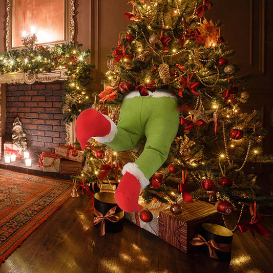 Purilite Select Santa Claus Legs Christmas Tree Hanging Ornament – Funny Red/Green Plush Door & Party Decoration for Xmas and New Year