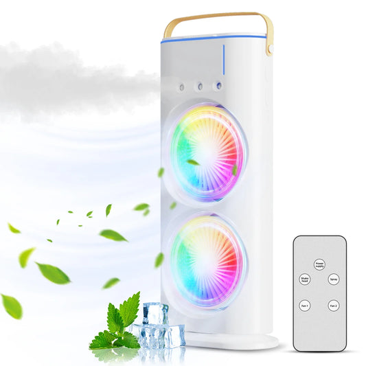 Purilite Select™ Dual‑Head USB Rechargeable Misting Tower Fan