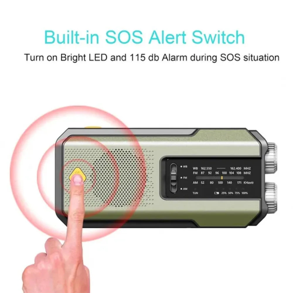 Purilite Select Emergency Weather Radio – AM/FM/WB Hand Crank Solar Radio with 2000mAh Power Bank, LED Flashlight, and SOS Alert (Style A – Green)