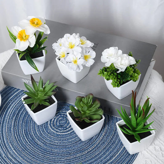 Purilite Select 6PCS Mini Artificial Bonsai Plants – Faux Desktop and Windowsill Decorative Plants for Home, Office, and DIY Crafts - PuriLite