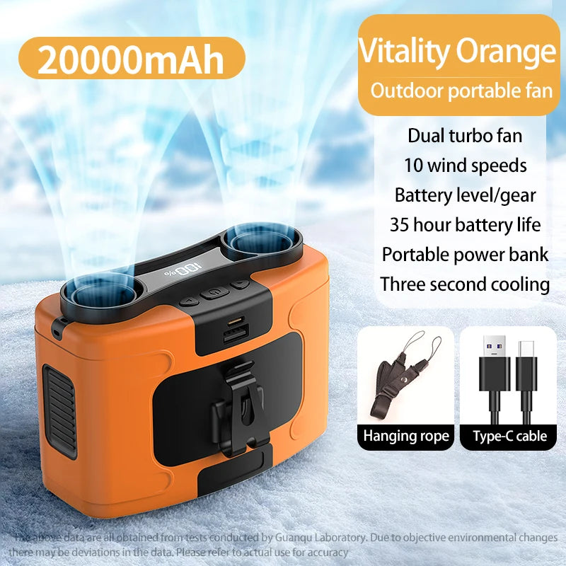 Purilite Select 20000mAh Outdoor Waist Fan – Neck & Waist Hanging Fan with Power Bank and LED Light