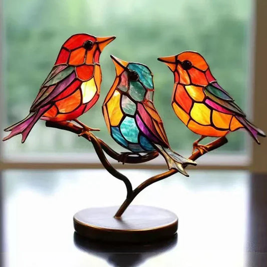Purilite Select™ Stained Acrylic Birds on Branch Multicolor Desktop Ornaments