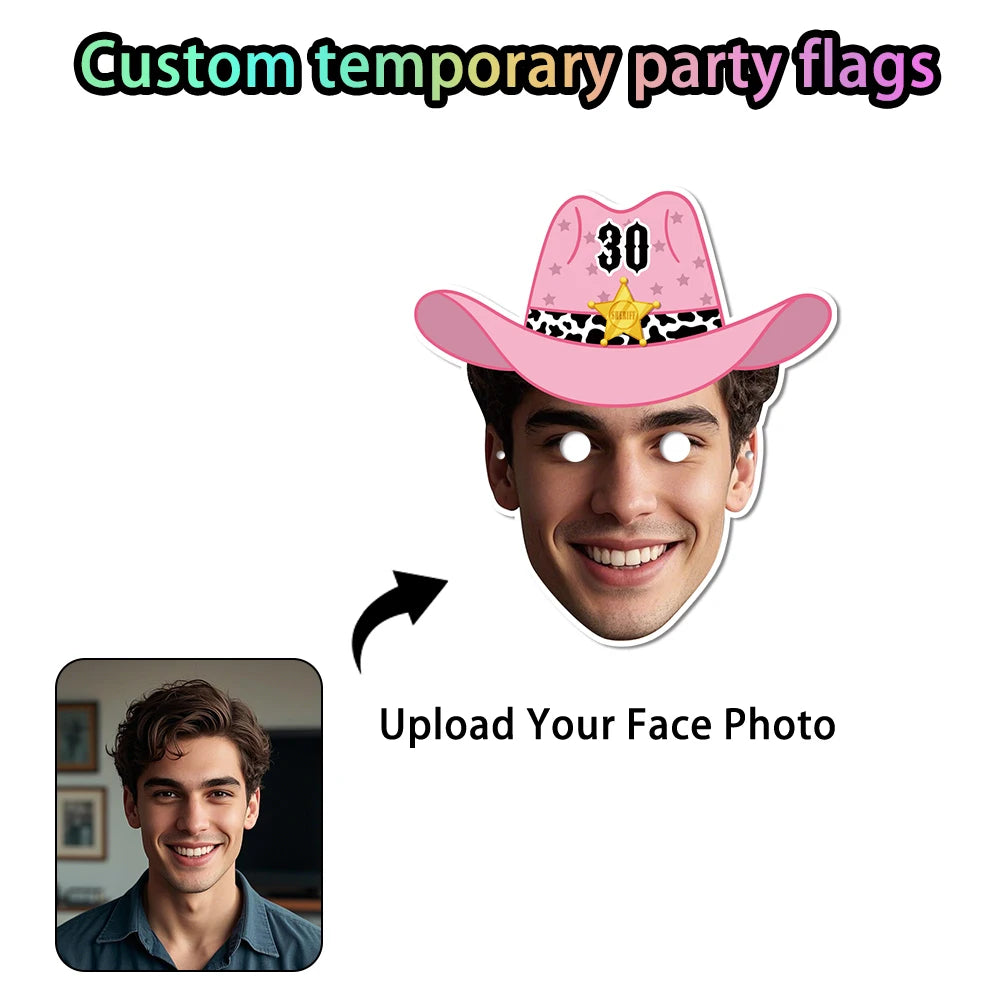 Purilite Select 3PCS Customized Face Mask Set Western Denim Cowboy Hat Style | Personalized Photo Masks for Parties & Events