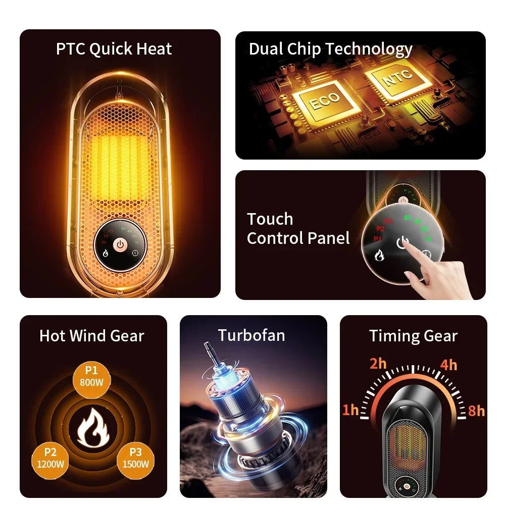 Purilite Select 1000W Portable Electric Heater – Compact & Powerful Warm Air Fan for Home, Office, Hand & Foot Warming