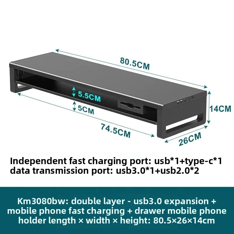 🖥️ Purilite Select™ Metal Monitor Riser with Dual-Layer Drawer & Wireless Charging