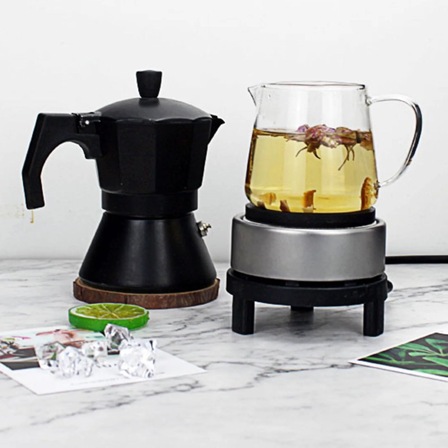 300W Household Electric Stove Cast Iron Burner Mini Warmer For Small Flat Bottom Tea Coffee Pot Heat Resisting Glass Pot