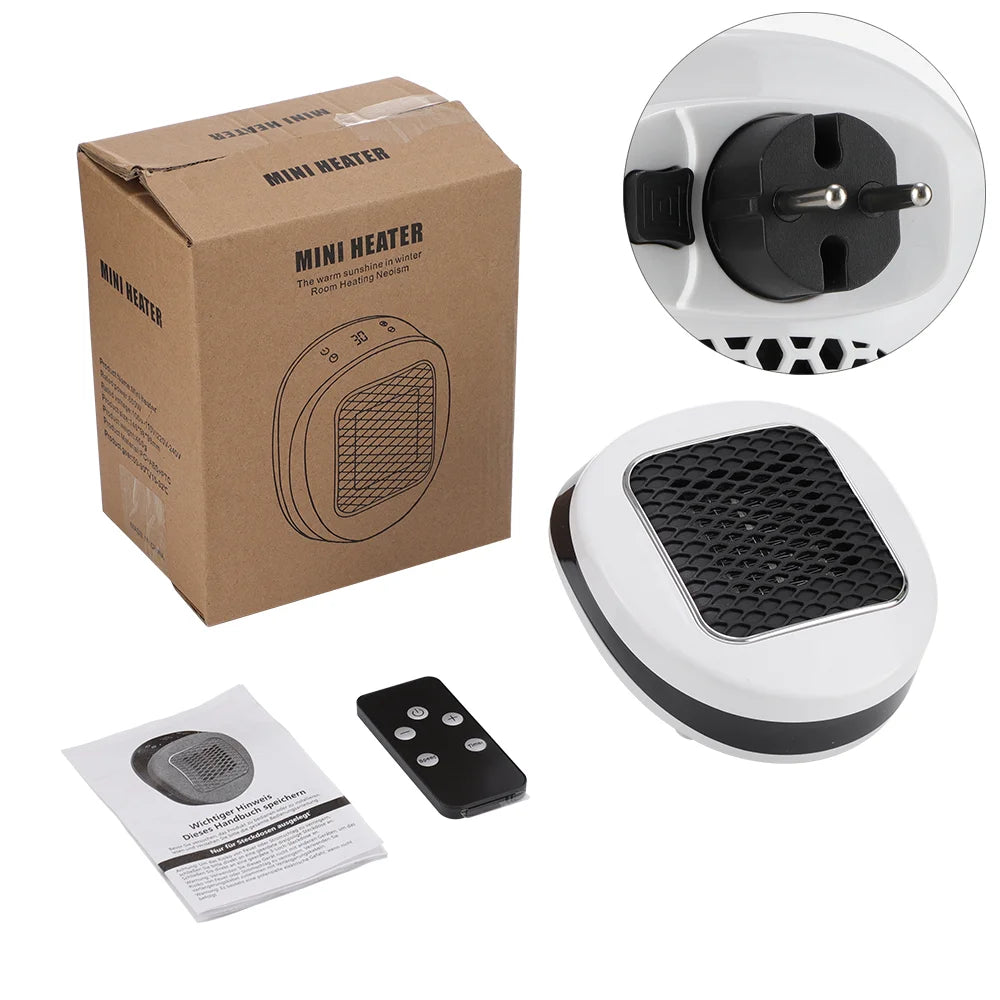600W Portable Electric Heater EU Small Bathroom Fast Heating Fans Bedroom Heater Home Use Warming Device with Remote Control