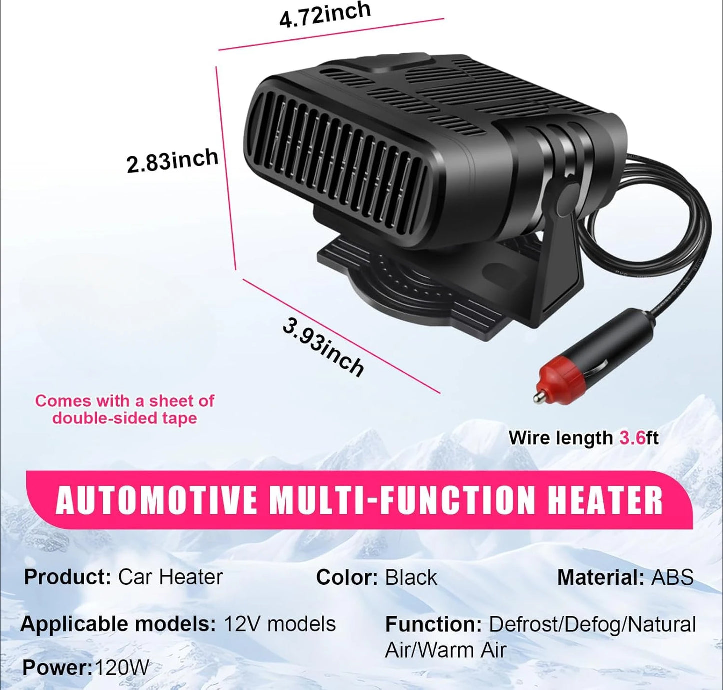 Purilite Select – Portable Car Heater and Windshield Defogger with 360° Rotating Base