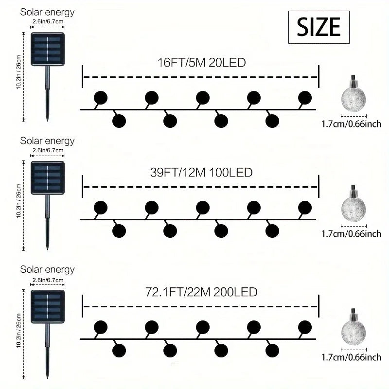 Purilite Select 1-Pack 20/100/200 LED Crystal Globe Solar String Lights – 8 Lighting Modes | Holiday & Halloween Outdoor Decor