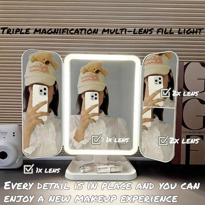 Purilite Select Dual Door 3-Fold Makeup Mirror – Touch Control Vanity Mirror with LED Lights – 360° Rotatable LED Makeup Mirror with 3 Light Modes - PuriLite