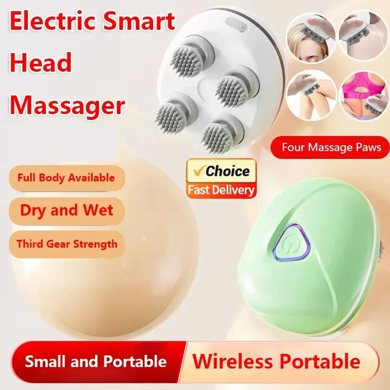 Electric Scalp Massager Kneading Vibrating Device Head Shoulder Neck Massage Deep Tissue Relaxation Pet Cat Body Care Tool