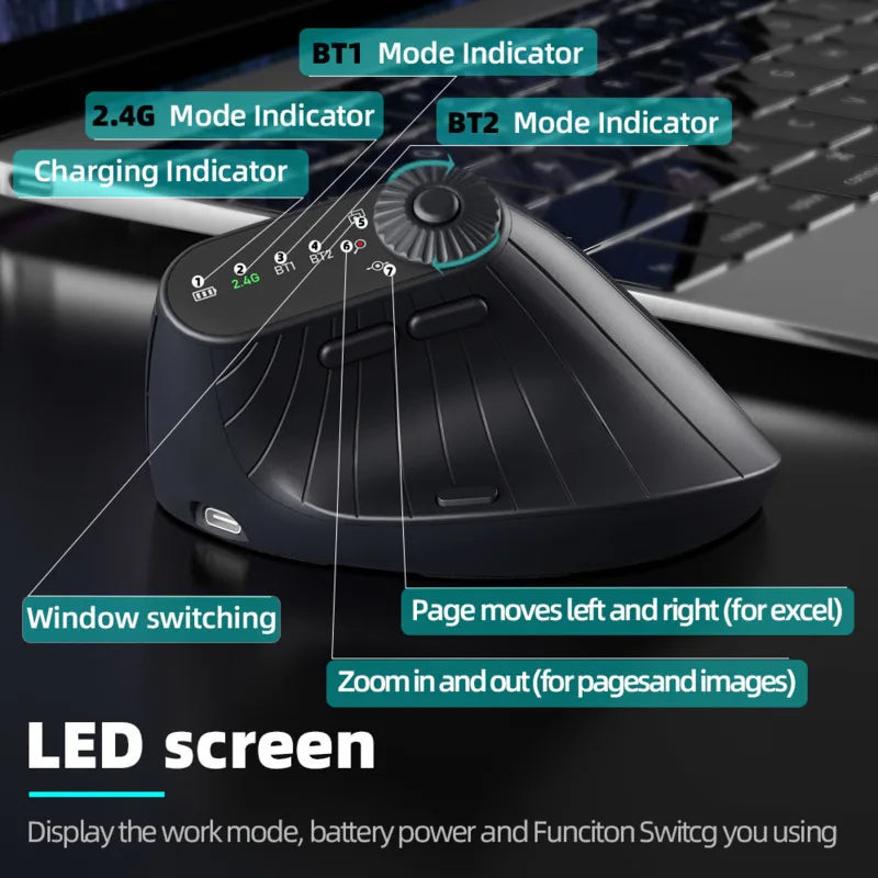 🖱️ Purilite Select – Wireless Vertical Ergonomic Mouse with OLED Display & Function Adjustment Knob