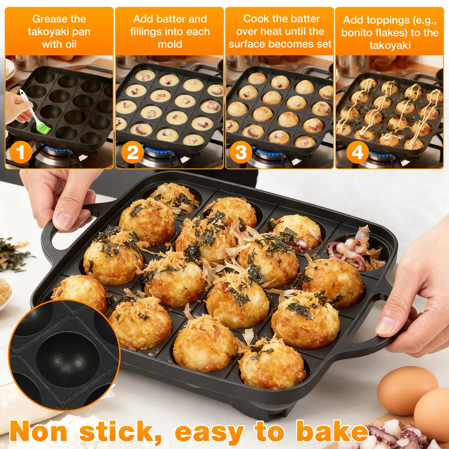 Takoyaki Pan 16 Hole Octopus Ball Maker Cooking Plate for Gas Stove Authentic Osaka Street Food Cooker Takoyaki Maker for Baking - PuriLite