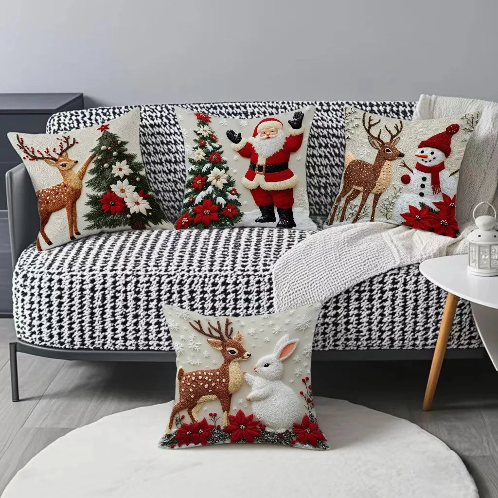 Purilite Select 45x45cm Christmas Pillow Cover – Elk, Santa Claus, Snowman & Xmas Tree Design | Festive Home Décor for Christmas 2025 & New Year 2026