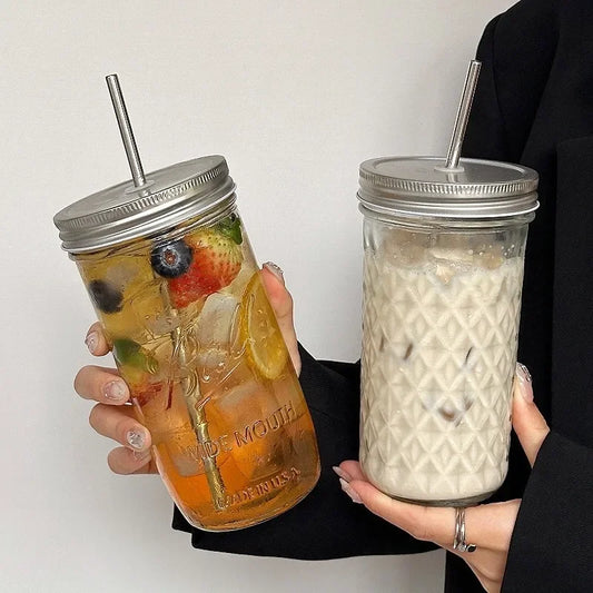 Purilite Select™ Ins Style Clear Glass Cup with Straw & Lid – Large Capacity