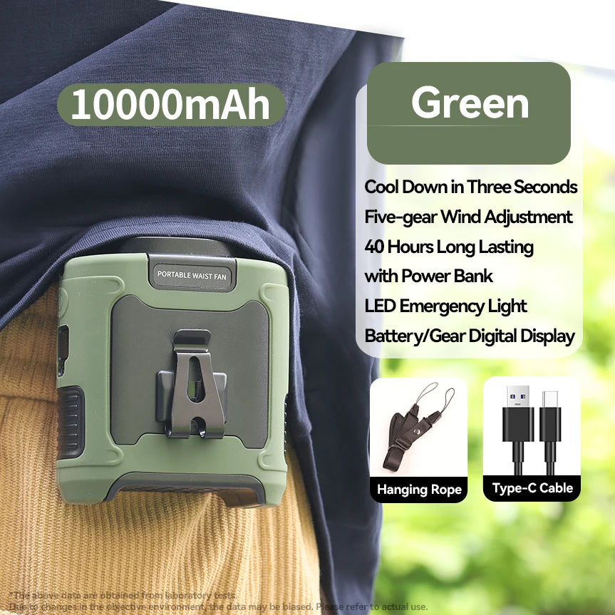 Purilite Select 20000mAh Outdoor Waist Fan – Neck & Waist Hanging Fan with Power Bank and LED Light