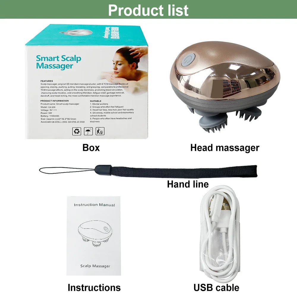 Electric Scalp Massager Silicone Head Scalp Kneading Vibration Device 6 Mode for Hair Growth Stress Relax Waterproof Massageador