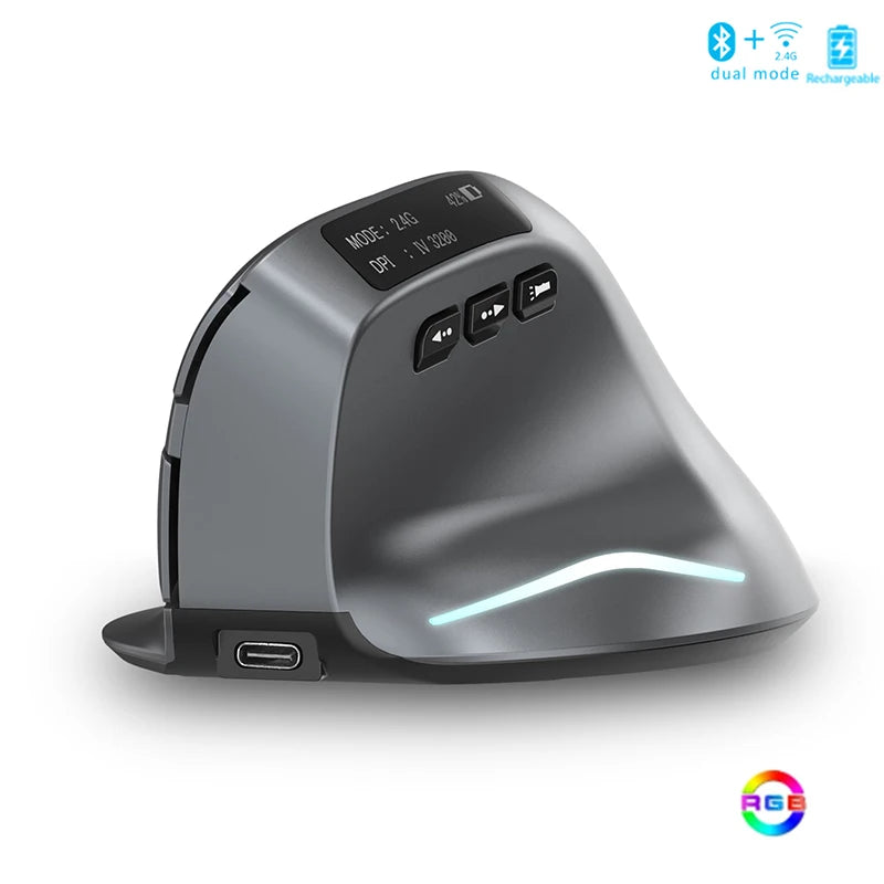 🖱️ Purilite Select Bluetooth Vertical Wireless Mouse with OLED Screen & RGB Lighting