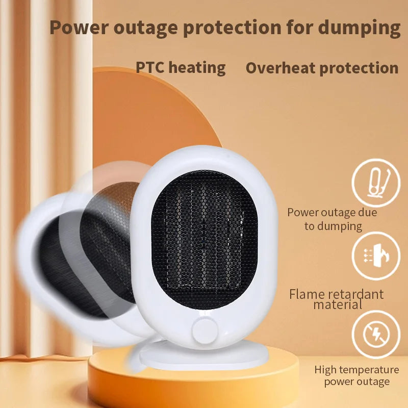 Desktop heater 3-second hot tilt power-off protection, silent timed home bedroom office mini heater