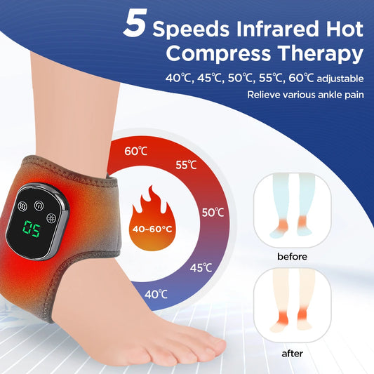 Electric Foot Massager Vibration Relaxation Ankle Massager Warm Hot Compress Ankle Brace Joint Sprain Support Ankle Protection - PuriLite