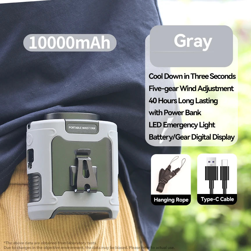 Purilite Select 20000mAh Outdoor Waist Fan – Neck & Waist Hanging Fan with Power Bank and LED Light