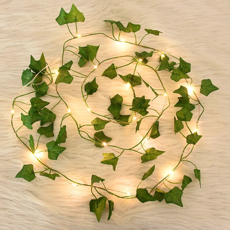 Purilite Select LED Silk Leaf Ivy Vine String Lights – 2M/5M/10M Artificial Green Garland | Hanging Creeper Décor for Home, Garden, Wedding & Party