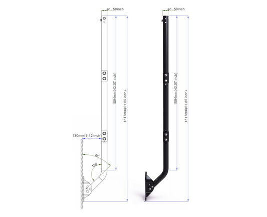 CEKAY Universal Mounting Pole (Diameter 1 1/2", Length 51") - J Pole Mount for Antenna & Starlink Dish & Weather Station - Adjustable Pivot/Lock Bracket for Wall, Eave or Roof Mounting - PuriLite
