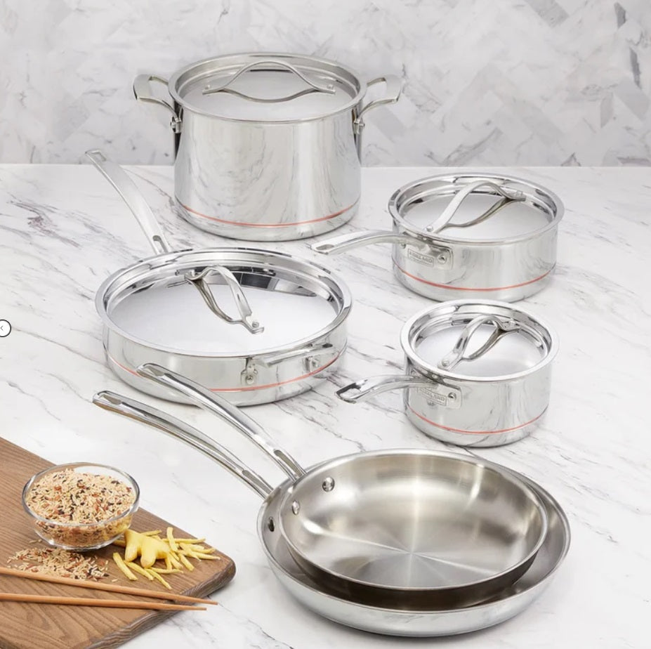 Kirkland Signature 5-ply Clad Stainless Cookware Set, 10-pieces - PuriLite